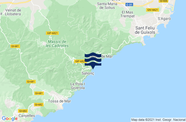 Carte des horaires des marées pour Llagostera, Spain