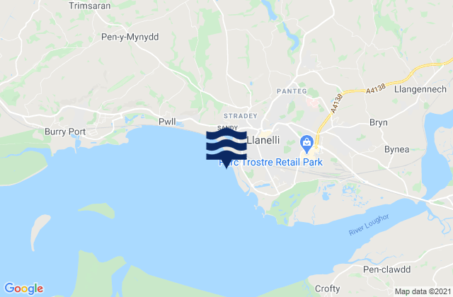 Carte des horaires des marées pour Llanelli Beach, United Kingdom