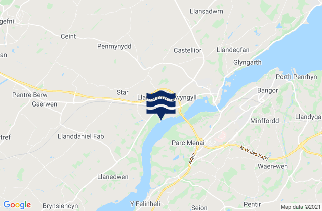 Carte des horaires des marées pour Llanfairpwllgwyngyll, United Kingdom