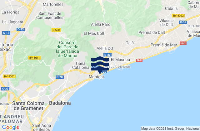 Carte des horaires des marées pour Lliçà de Vall, Spain