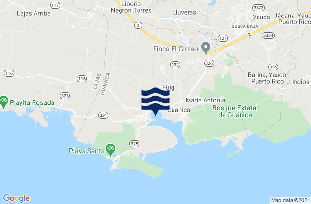 Carte des horaires des marées pour Lluveras, Puerto Rico