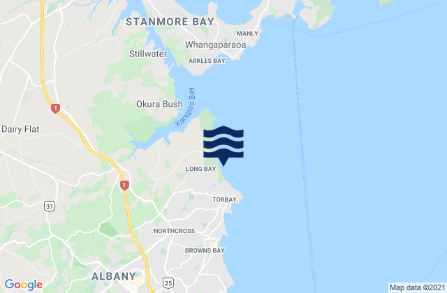 Carte des horaires des marées pour Long Bay, New Zealand