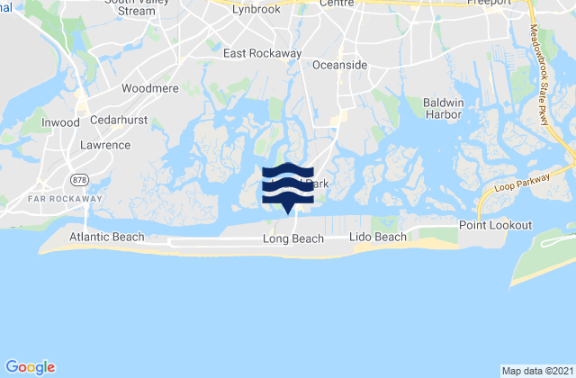Carte des horaires des marées pour Long Beach inside between bridges, United States