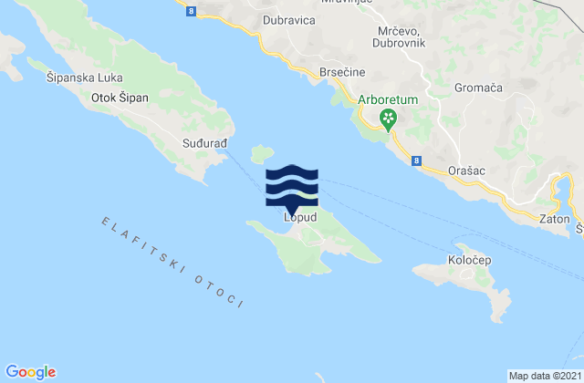 Carte des horaires des marées pour Lopud, Croatia
