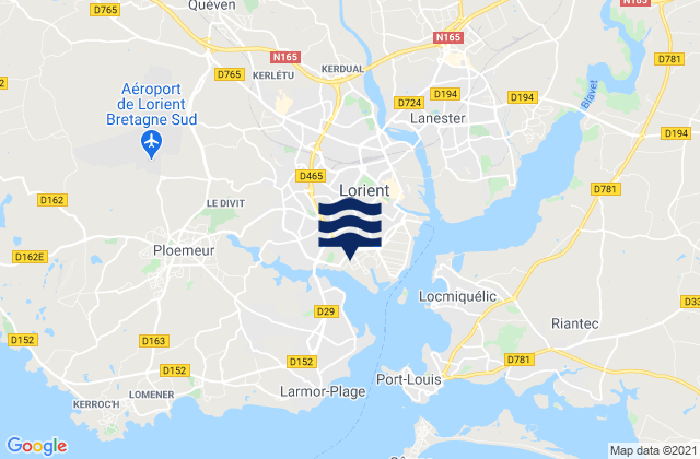 Carte des horaires des marées pour Lorient, France