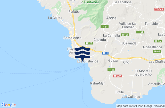 Carte des horaires des marées pour Los Cristianos (Tenerife), Spain