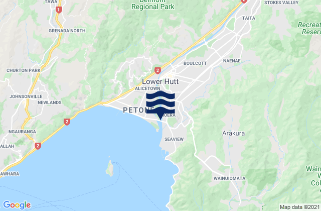 Carte des horaires des marées pour Lower Hutt, New Zealand