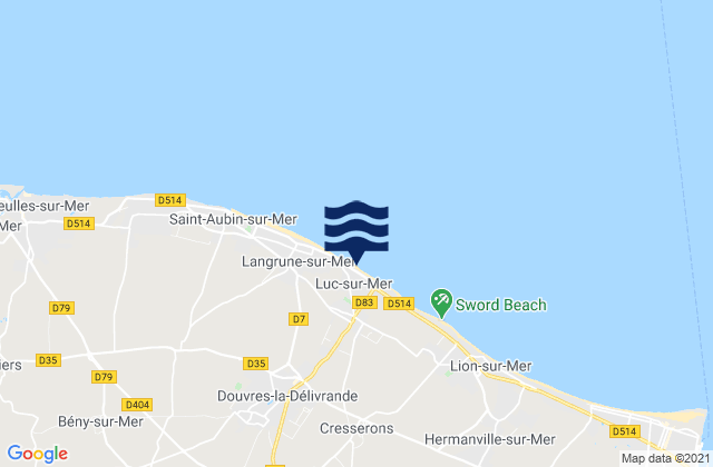 Carte des horaires des marées pour Luc Sur Mer, France