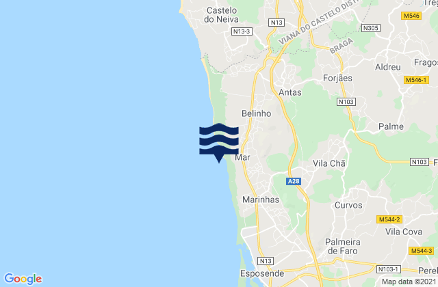 Carte des horaires des marées pour Lugar De Baixo, Portugal