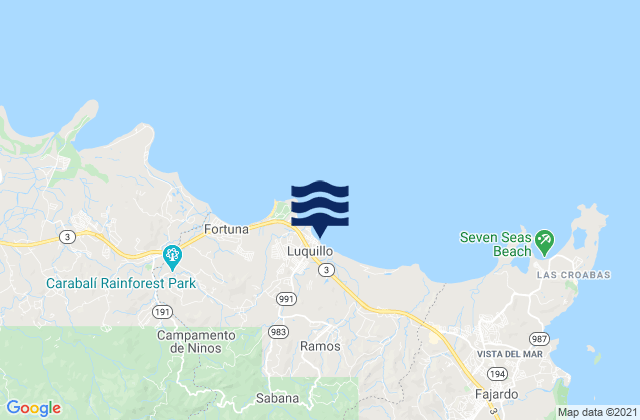 Carte des horaires des marées pour Luquillo, Puerto Rico