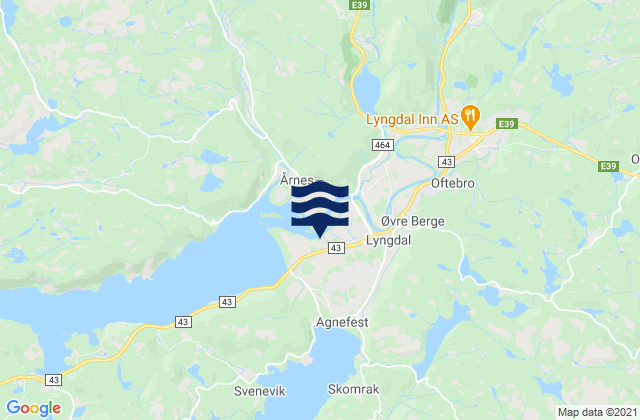Carte des horaires des marées pour Lyngdal, Norway