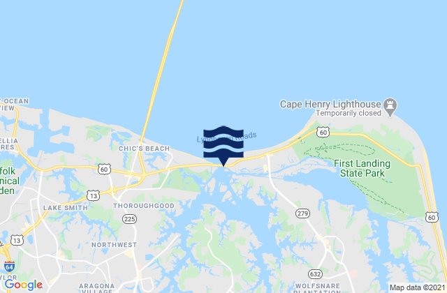 Carte des horaires des marées pour Lynnhaven Inlet (Virginia Pilots Dock), United States