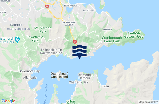 Carte des horaires des marées pour Lyttelton, New Zealand