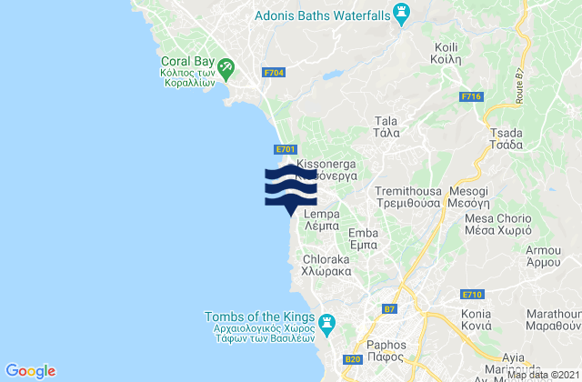 Carte des horaires des marées pour Lémpa, Cyprus