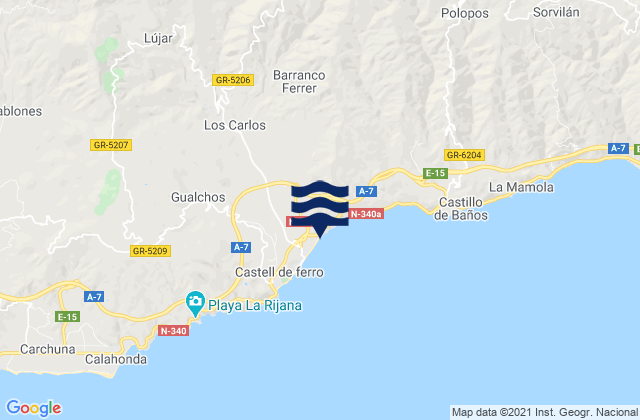 Carte des horaires des marées pour Lújar, Spain