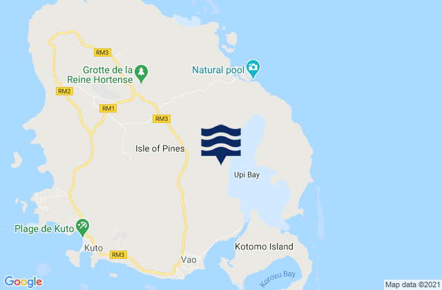 Carte des horaires des marées pour L’Île des Pins, New Caledonia