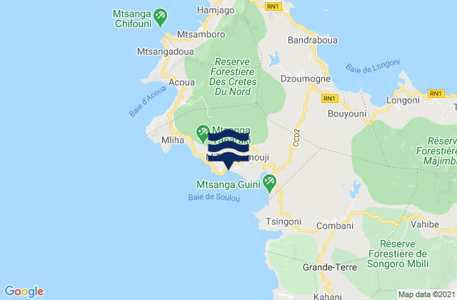 Carte des horaires des marées pour M'Tsangamouji, Mayotte
