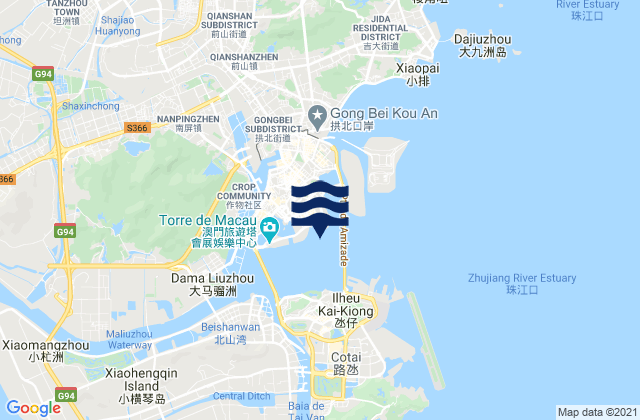 Carte des horaires des marées pour Macao