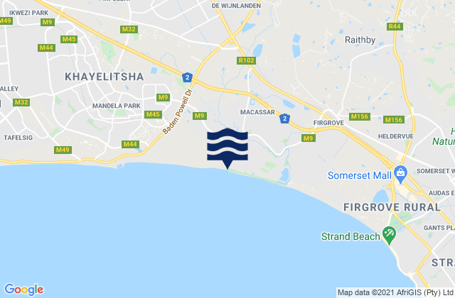 Carte des horaires des marées pour Macassar Beach, South Africa