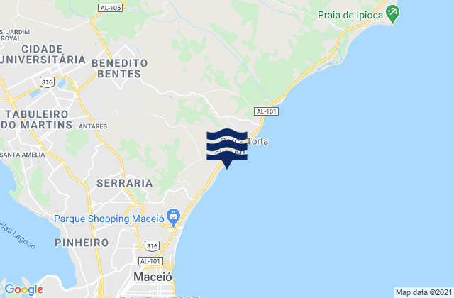 Carte des horaires des marées pour Maceió, Brazil