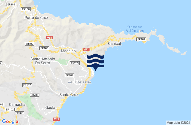 Carte des horaires des marées pour Machico, Portugal
