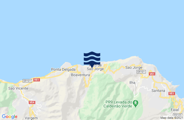 Carte des horaires des marées pour Madeira, Portugal