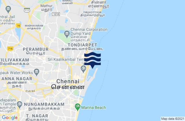 Carte des horaires des marées pour Madras, India
