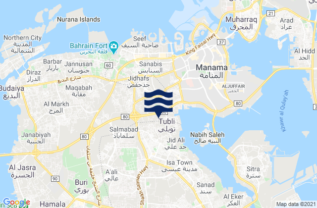 Carte des horaires des marées pour Madīnat ‘Īsá, Bahrain
