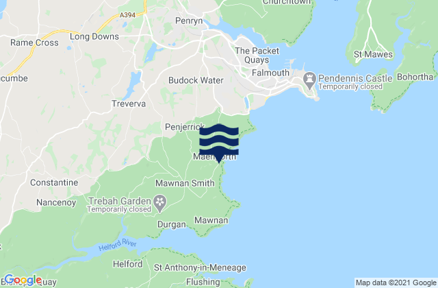 Carte des horaires des marées pour Maenporth Beach, United Kingdom