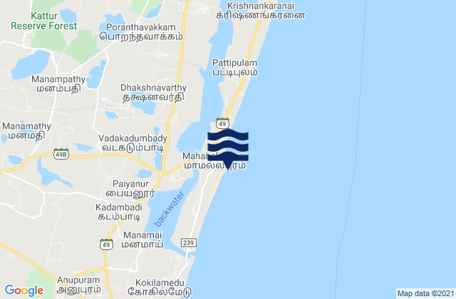 Carte des horaires des marées pour Mahabalipuram (Shore Temple), India