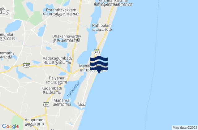 Carte des horaires des marées pour Mahabalipuram Shore Temple, India