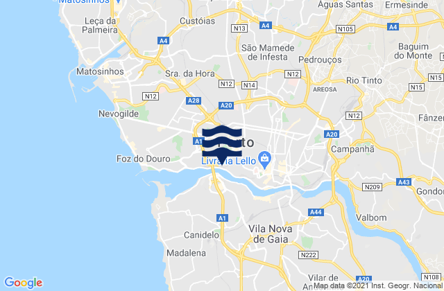 Carte des horaires des marées pour Maia, Portugal
