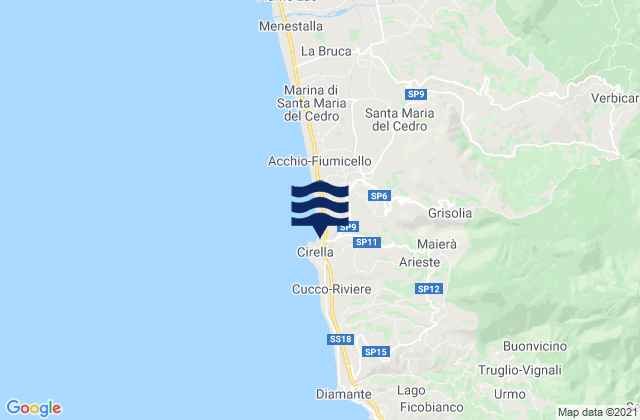 Carte des horaires des marées pour Maierà, Italy