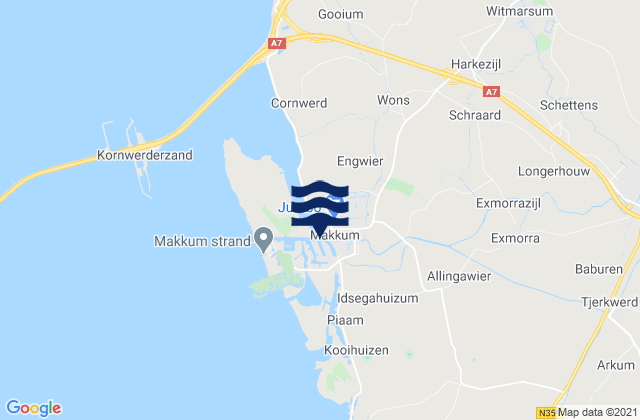 Carte des horaires des marées pour Makkum, Netherlands