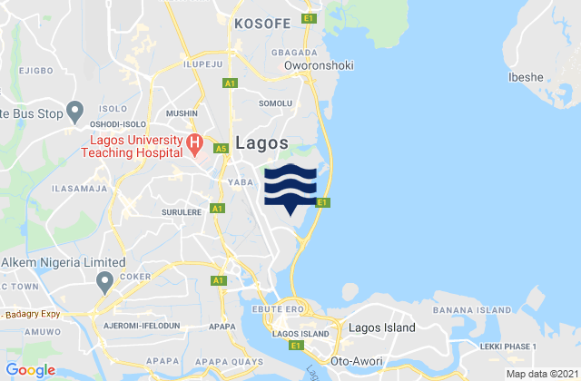 Carte des horaires des marées pour Makoko, Nigeria