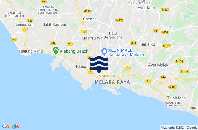 Carte des horaires des marées pour Malacca, Malaysia