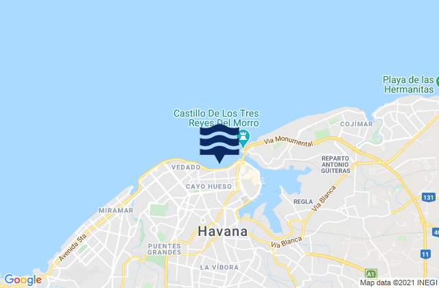Carte des horaires des marées pour Malecón, Cuba