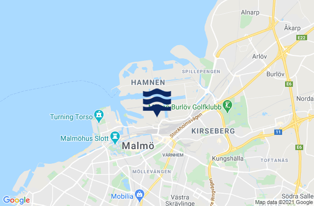 Carte des horaires des marées pour Malmö, Sweden