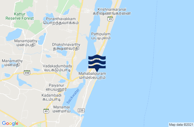 Carte des horaires des marées pour Mamallapuram, India