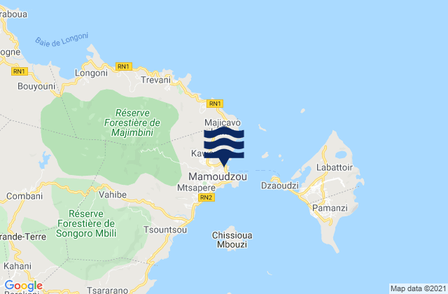 Carte des horaires des marées pour Mamoudzou, Mayotte