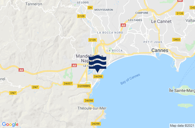 Carte des horaires des marées pour Mandelieu-la-Napoule, France