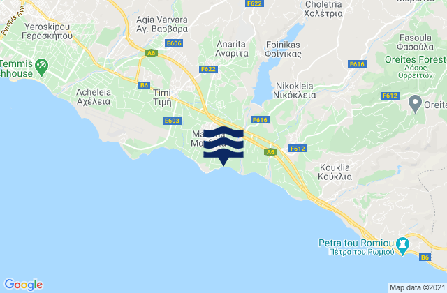 Carte des horaires des marées pour Mandriá, Cyprus