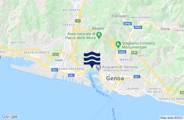 Carte des horaires des marées pour Manesseno, Italy