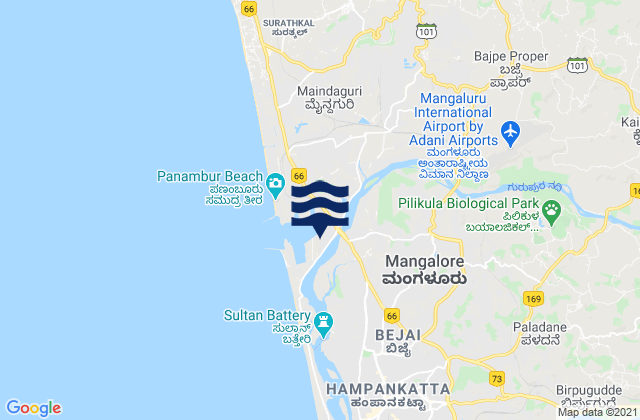 Carte des horaires des marées pour Mangalore, India