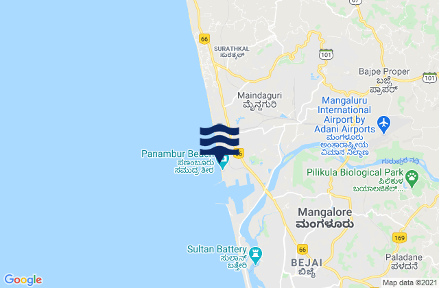 Carte des horaires des marées pour Mangalore Port, India