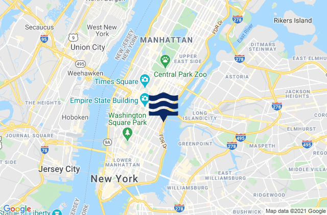 Carte des horaires des marées pour Manhattan 26th street, United States