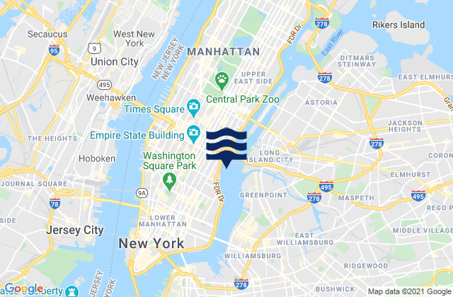 Carte des horaires des marées pour Manhattan off 31st Street, United States