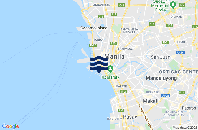 Carte des horaires des marées pour Manila, Philippines
