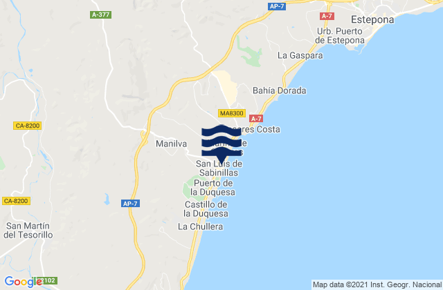 Carte des horaires des marées pour Manilva, Spain