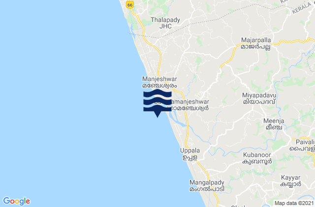 Carte des horaires des marées pour Manjeshwara, India
